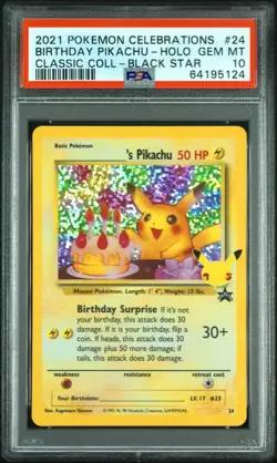 PSA 10 - 2021 Pokemon Celebrations Birthday Pikachu Promo Holo #24 - GEM MINT! - Image 1