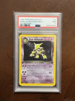2000 Pokemon Rocket #1 Dark Alakazam Holo 1st Edition PSA 7 - Image 1