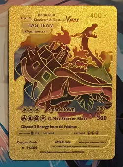 X 1 POKEMON Gold Foil Venusaur-Charizard-Blastois VMAX Smack Down 143 FAN ART - Image 2