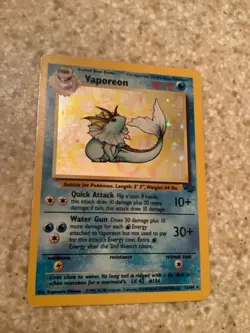 Vaporeon 12/64 Jungle Pokemon Card Holo Rare Scratched - Image 1
