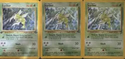 Pokemon TCG Scyther Jungle 1st, Base, 2ndBase 23/64 3 Cards Regular 1999 English - Image 1