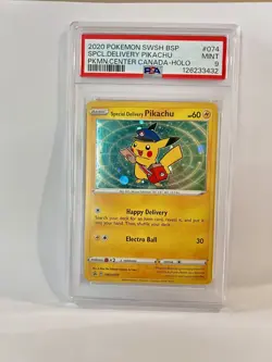 PSA 9 Special Delivery Pikachu SWSH074 Pokemon Center Canada Promo Holo - Image 1