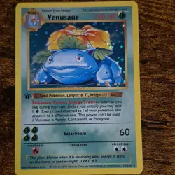 Venusaur 1st Edition Holo Base Set Shadowless 100 HP 015/102 Pokemon Card - Image 1