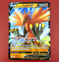 Pokemon Galarian Zapdos V Ultra Rare - 080/198 Chilling Reign TCG NM - Image 1