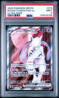 2025 POKEMON DRI EN-DESTINED RIVALS ULTRA RARE TEAM ROCKET'S MEWTWO EX PSA 9 - Image 1