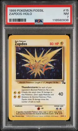 1999 POKEMON FOSSIL #15 ZAPDOS-HOLO PSA 7 - Image 1