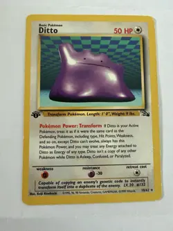 Pokemon TCG Ditto Fossil Rare 50 HP Card 18/62 1999 English Card Stock - Image 1