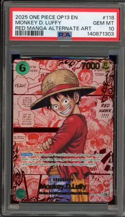 One Piece CCG Monkey.D.Luffy Red Manga Alternate Art OP13-118 PSA 10 Gem Mint - Image 1
