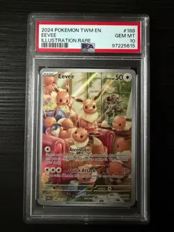 2024 POKEMON TWM EN-TWILIGHT MASQUERADE ILLUSTRATION RARE #188 EEVEE PSA 10 - Image 1