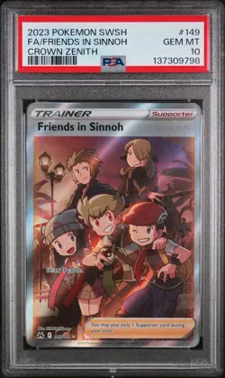 2023 POKEMON SWORD & SHIELD CROWN ZENITH #149 FULL ART/FRIENDS IN SINNOH PSA 10 - Image 1