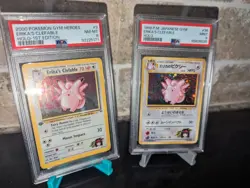 2 x Pokemon PSA 9 / 8 Mint 1st Edition Gym Heroes Holo SWIRL Erika's Clefable - Image 1