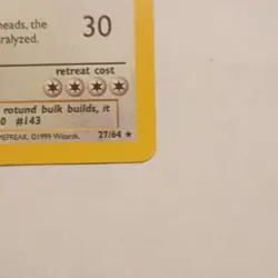 Pokemon Snorlax Jungle Rare Regular 27/64 90 HP Basic 1999 Wizards Card - Image 5