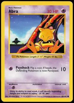 Abra 43/102 Common Base Set (Shadowless) Pokemon Card - Image 1