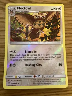 Noctowl Pokemon Card 166/236 Reverse Holo- Used -Sun & Moon-Unified Minds - Image 1