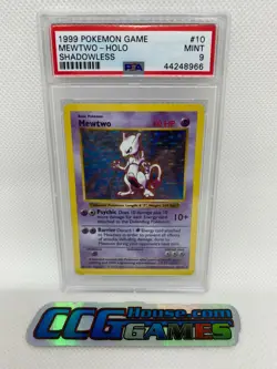 Pokemon Mewtwo #10 SHADOWLESS HOLO Foil 1999 Graded PSA MINT 9 *CCGHouse* - Image 1