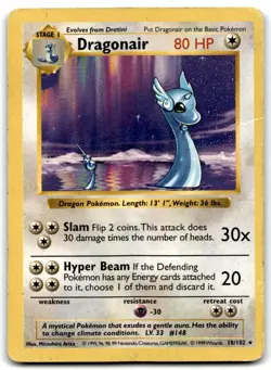 Dragonair 1999 Pokemon Base Set Shadowless Rare #18/102 - HP - Image 1