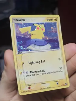 Pokemon TCG Pikachu 12/17 PopSeries 5 Holo Bleed Inverted Back Error W/Swirl DMG - Image 1