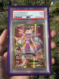 2015 Pokemon XY Breakthrough Mewtwo EX #164 Secret Rare PSA 7 NM - Image 1