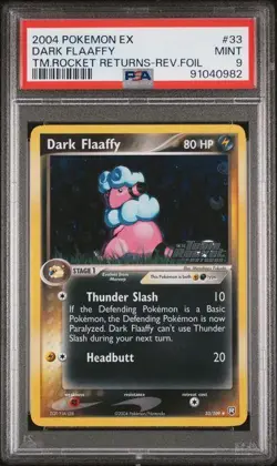 2004 Pokemon Ex Dark Flaaffy Team Rocket Returns Reverse Foil #33 PSA 9 - Image 1