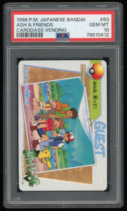 1998 POKEMON JPN BANDAI CARDDASS VENDING #83 ASH & FRIENDS PSA 10 *LOW POP 17* - Image 1