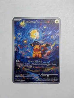Pikachu with The Starry Night Van Gogh Collectible Gold Metal Fan Art Card Gift - Image 1