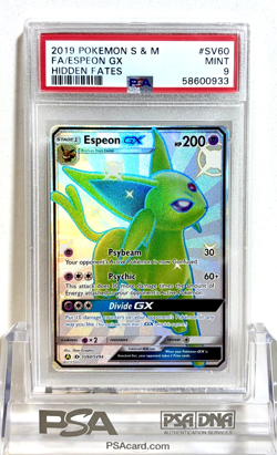 NEW 2019 POKEMON CARD SUN & MOON HIDDEN FATES SV60 FULL ART ESPEON GX PSA 9 MINT - Image 1
