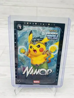 Pikachu as Namor #E7 Rare Black Holo Heroes & Villains (non-Pokemon fan art) - Image 1