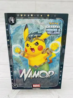Pikachu as Namor #E7 Rare Black Holo Heroes & Villains (non-Pokemon fan art) - Image 2