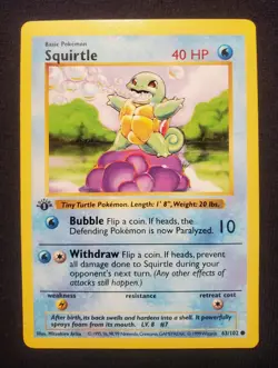 1999 Pokemon Base Set Shadowless 1st Edition Squirtle Mint-Near Mint+ UNUSED! - Image 1