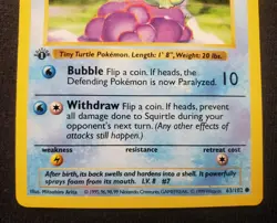 1999 Pokemon Base Set Shadowless 1st Edition Squirtle Mint-Near Mint+ UNUSED! - Image 3