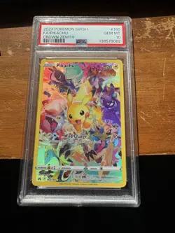 2023 POKEMON SWORD & SHIELD CROWN ZENITH #160 FULL ART/PIKACHU PSA 10 - Image 1