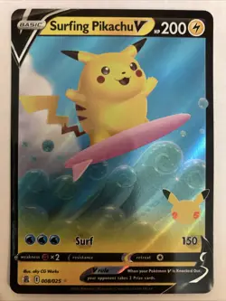 Pokemon TCG SWSH Celebrations Surfing Pikachu V 008/025 Ultra Rare Holo NM! - Image 1
