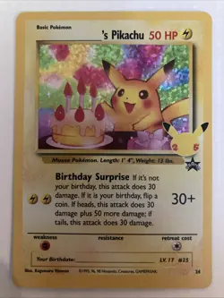 Birthday Pikachu Holo 24 Celebrations Classic Collection Pokemon 2021 NM - Image 1