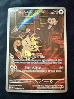 Pokemon TCG Destined Rivals Team Rocket’s Meowth Illustration Rare #203/182 Holo - Image 1