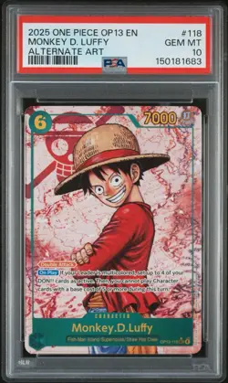 2025 ONE PIECE MONKEY D LUFFY OP13-118 CARRYING ON HIS WILL SEC ALT ART PSA 10 - Image 1