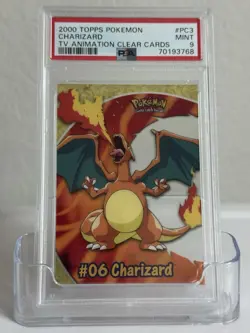 PSA 9 2000 Topps Pokemon T.V. ANIMATION CHARIZARD CLEAR CARDS PC3 MINT Card - Image 1