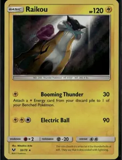 Raikou Holo Rare Shining Legends 32/73 Lightning Holo Pokemon Card - Image 1