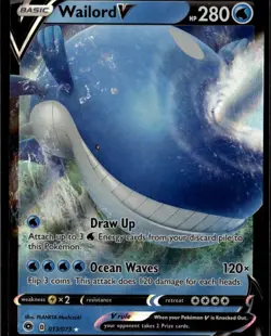 Wailord V Ultra Rare Champion's Path 013/073 Water Holo Pokemon Card - Image 1