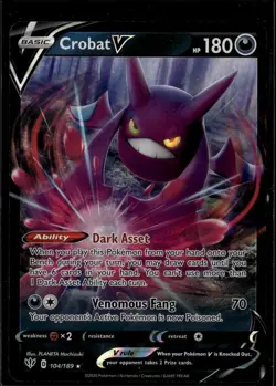 Crobat V Ultra Rare SWSH03: Darkness Ablaze 104/189 Darkness Holo Pokemon Card - Image 1