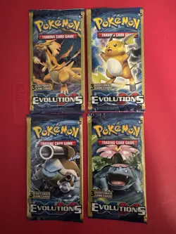 2016 POKEMON XY EVOLUTIONS 3 Card Mini Booster Packs Complete Pack Art Set All 4 - Image 1
