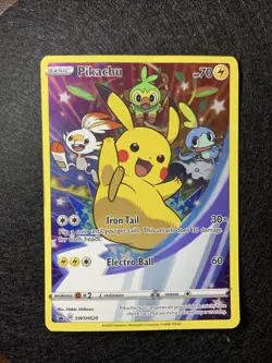 Pokemon Pikachu Promo Holo SWSH020 Sword & Shield HP 70 Iron Tail Electro Ball - Image 1