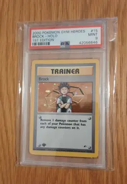 Brock 15/132 Gym Heroes 1st Edition, Holo Rare PSA 9 Mint, Pokemon Card WOTC - Image 1