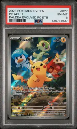 2023 POKEMON PALDEA EVOLVED POKEMON CENTER ETB PROMO SVP #027 PIKACHU PSA 8 - Image 1