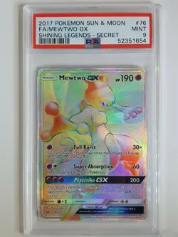 2017 Pokemon Mewtwo GX 76/73 Secret Hyper Rare Shining Legends - PSA 9 - Image 1