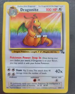 Dragonite 19/62 Fossil Unlimited Rare Pokemon Card 1999 WOTC NM HP - Image 1