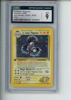 2000 Pokemon Gym Heroes Lt. Surge's Magneton 8/132 1st Edition Holo CGC 9 MINT - Image 1