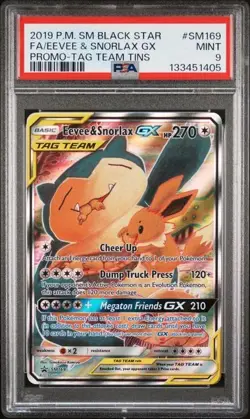 PSA 9 FA EEVEE & SNORLAX GX 2019 Pokemon SM BLACK STAR SM169 PROMO TAG TEAM TINS - Image 1