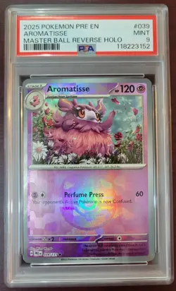 PSA 9 MINT POKEMON Aromatisse Master Ball Pattern #39/131 Prismatic Evolutions - Image 1