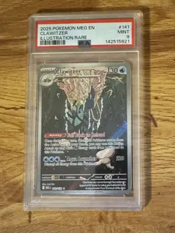 2025 Pokemon Mega Evolution Clawitzer #141 Illustration Rare PSA 9 Mint - Image 1