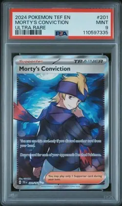 MORTY'S CONVICTION #201 PSA 9 • 2024 POKEMON TEF EN-TEMPORAL FORCES ULTRA RARE - Image 1